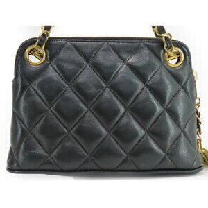 Chanel Pouch Chain Leather Handbag Black Matelasse Lamb
